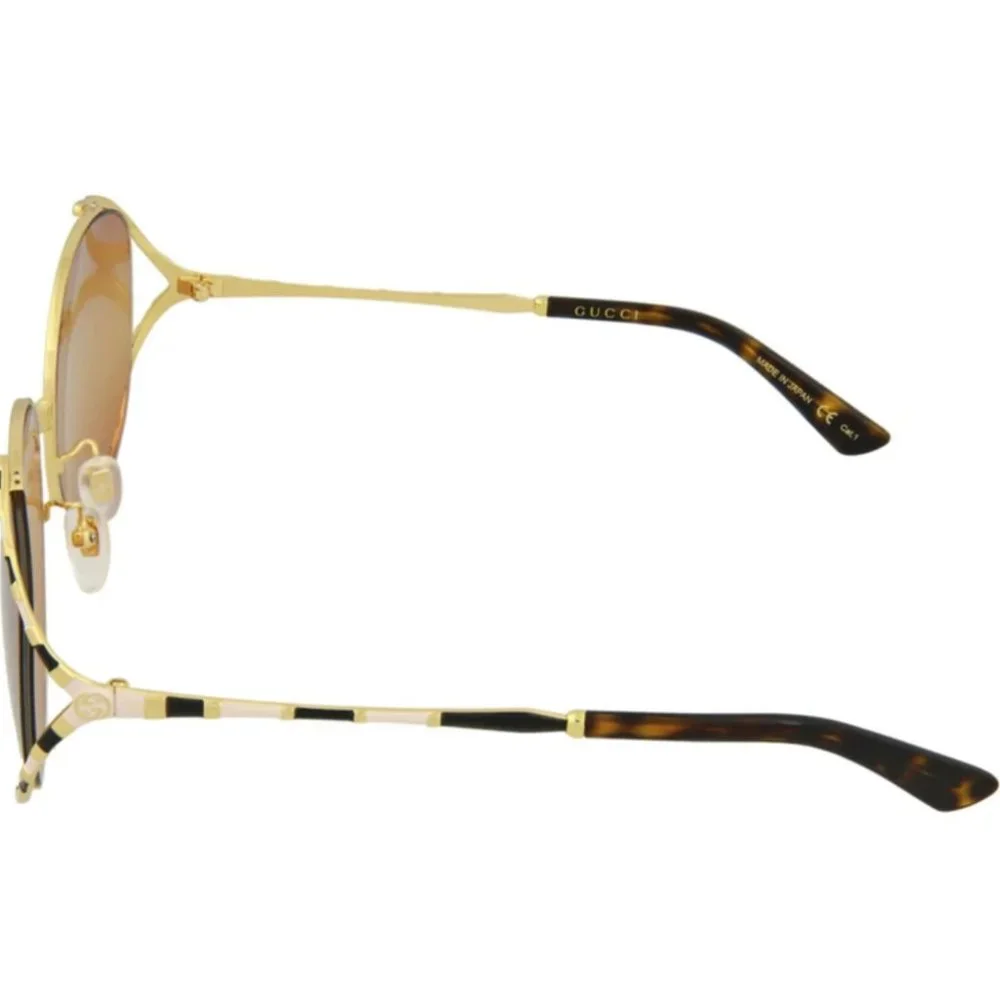 Gucci Gold Tone 59mm Round Acetate Sunglasses